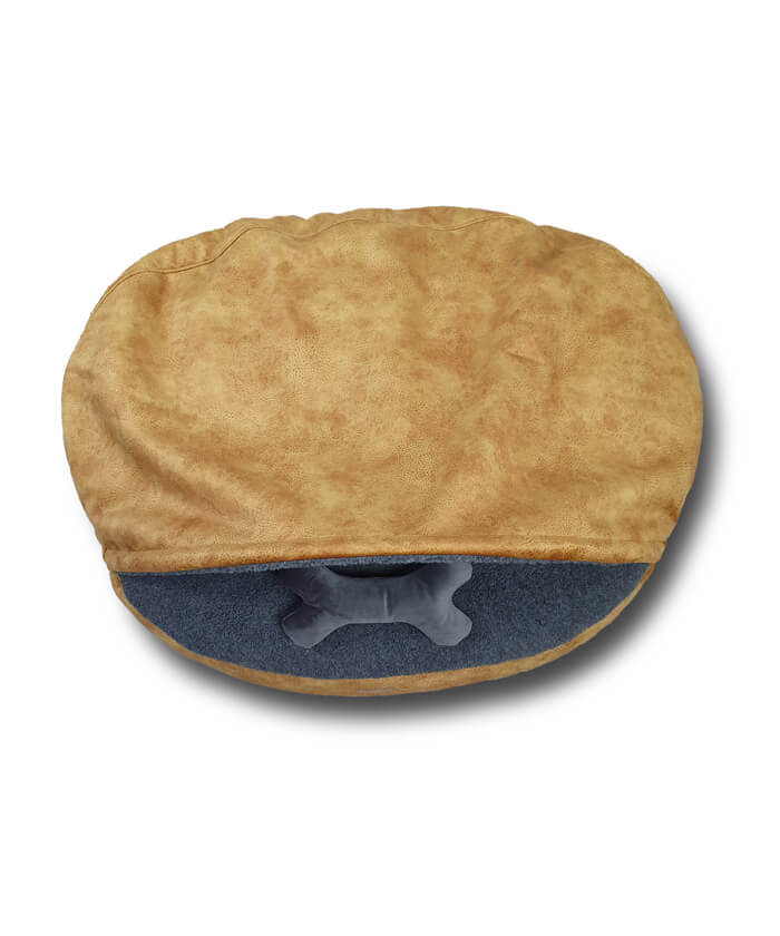Deluxe Yellow Dog Cave Bed With Anti-allergic Merino Wool 85x70cm